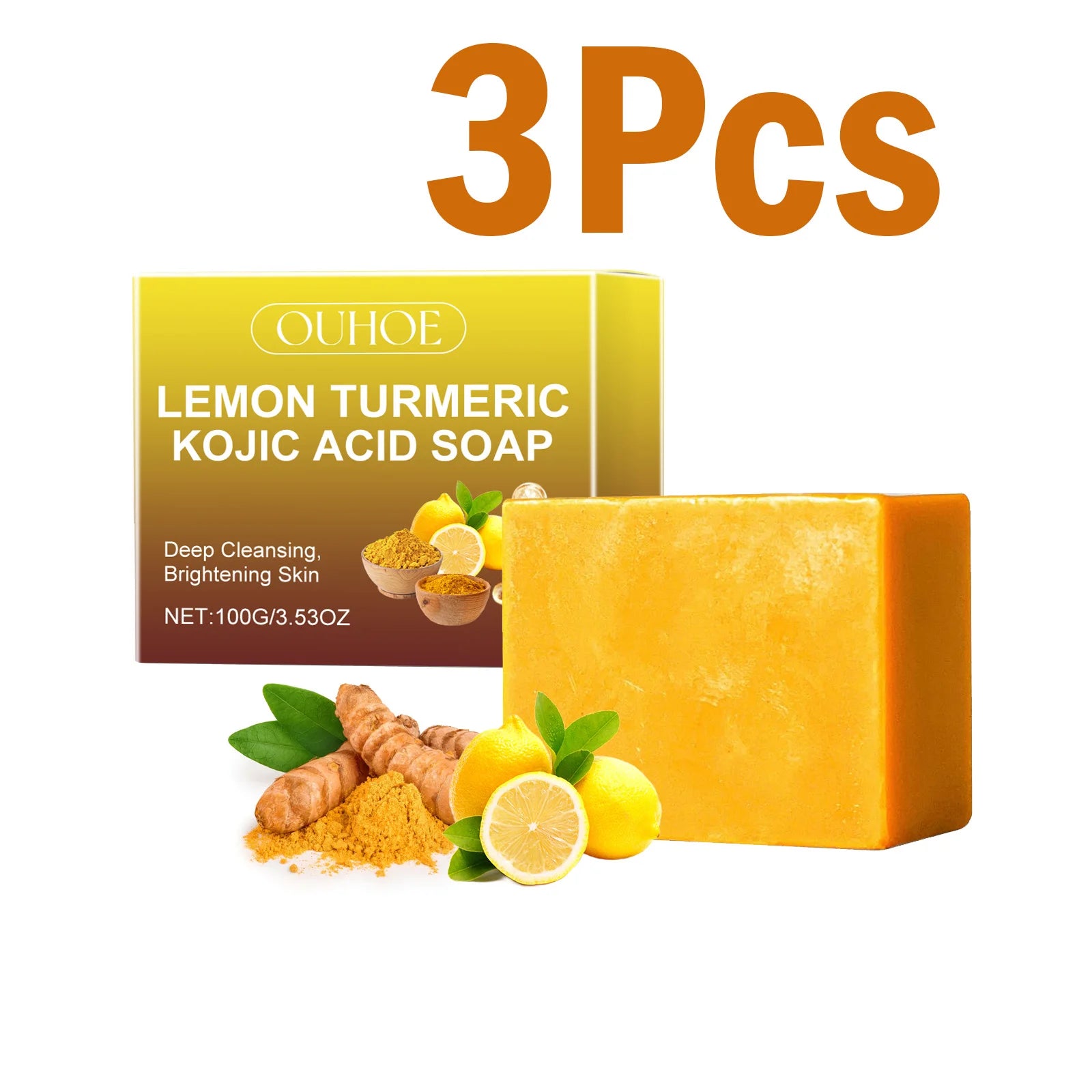 Lemon Turmeric Kojic Acid Brightening Soap | Fade Dark Spots Brightening Bar Soap Zpaxo 3 x 100g boxed