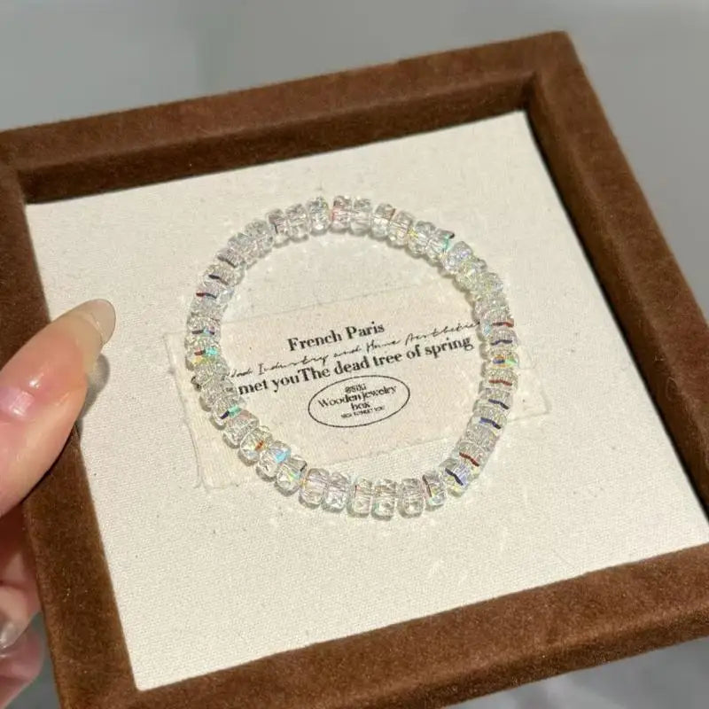 Iridescent Crystal Beaded Bracelet for Women – Sparkly Glass