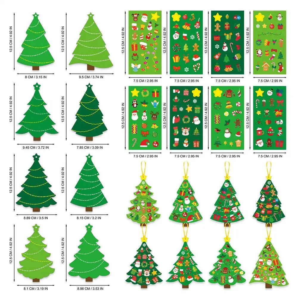 Christmas Tree DIY Craft Set for Kids 24 Cards Stickers Ribbons Interactive Ornaments Toddler Wall Decor Classroom Activity