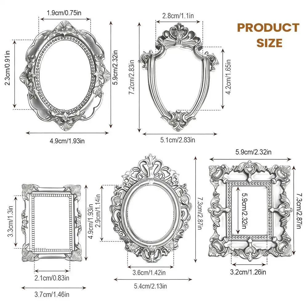 5Pcs Vintage Mini Picture Frames Elegant Golden Tone Baroque Resin Wall Mounted Display Cases Wedding Christmas Home Decor Zpaxo Silver