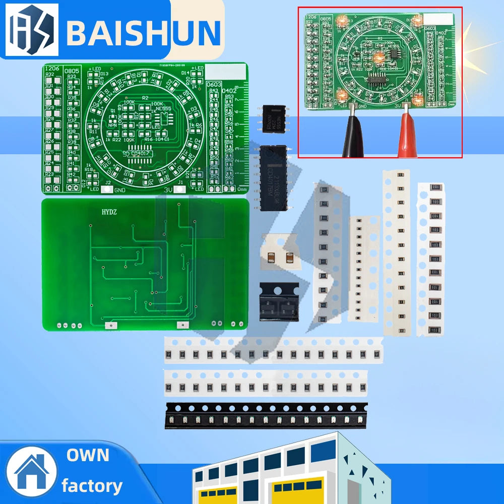 SMD Soldering Practice Kit with FR4 PCB – NE555/CD4017, 10-LED Chaser for Electronic DIY Training Zpaxo