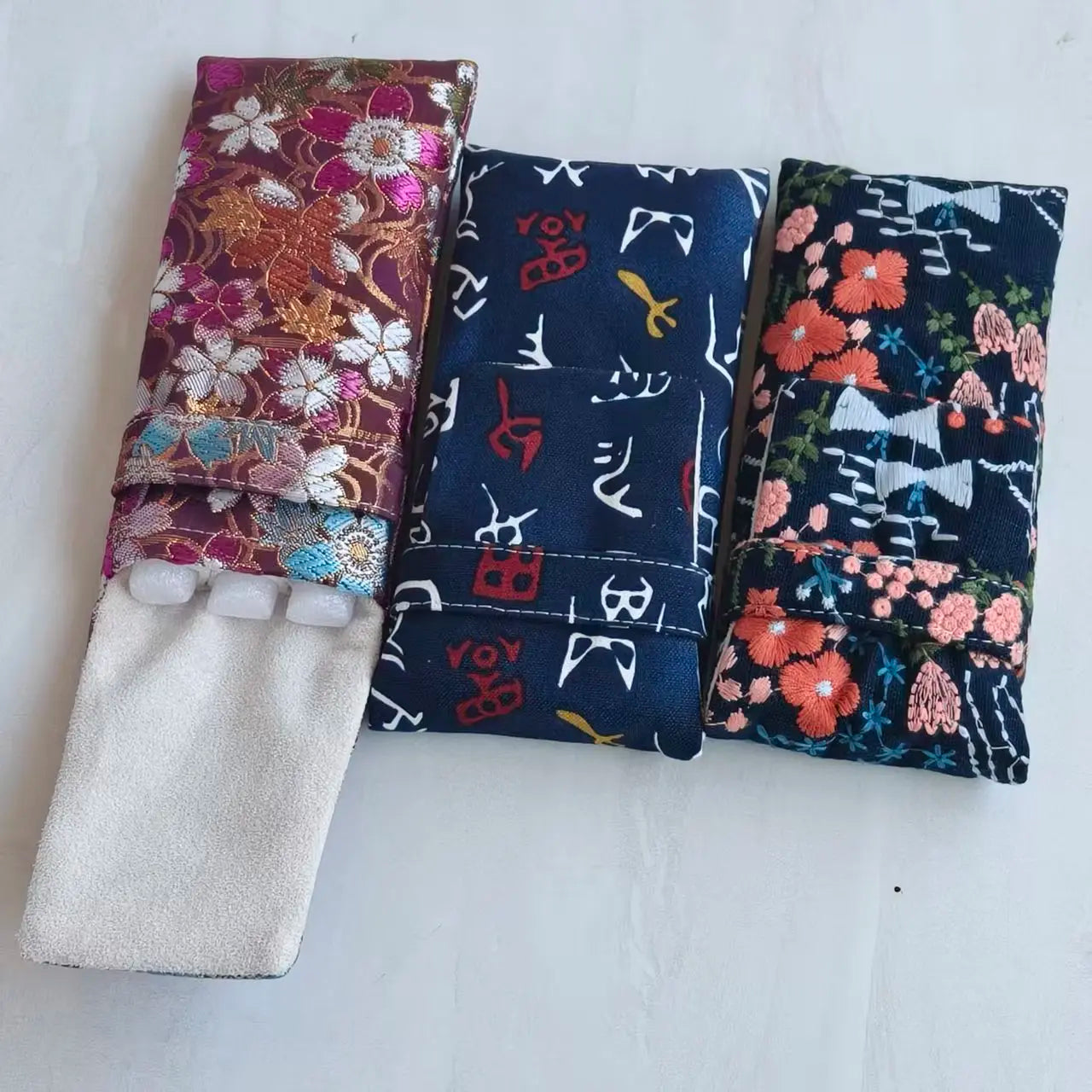 Chinese Style Pen Bag 3 Pen Set Portable Pen Bag Simple Pen Bag Protective Bag Portable Storage Flannel Zpaxo