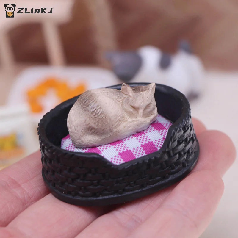 ▶1/12 Dollhouse Simulation Mini Cat Bed Model Dollhouse Living Room Pet Decoration Accessories Micro Scene Construction Props Zpaxo