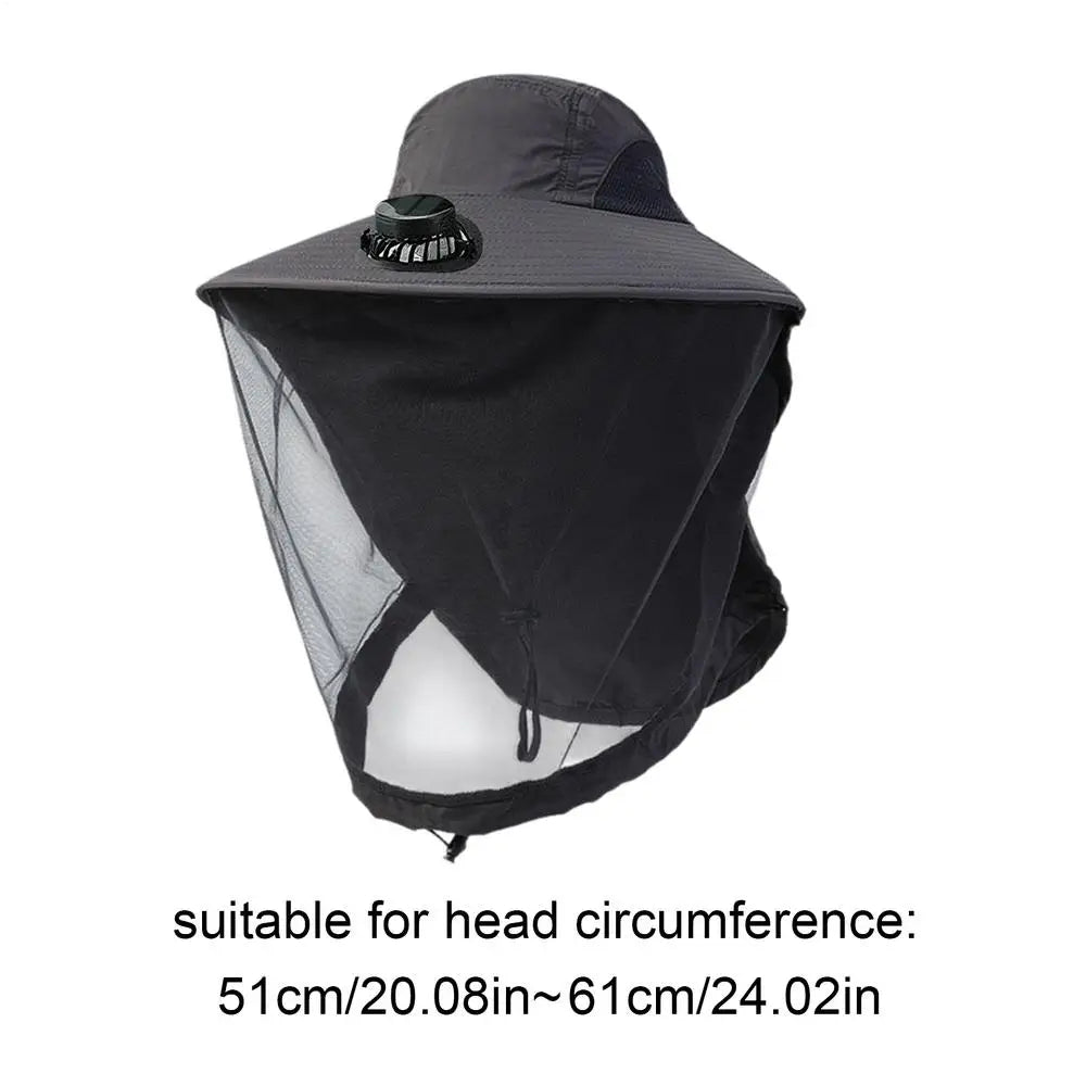Solar USB Charging Fan Hat Men Wide Brim Sun Personal Cooling Caps