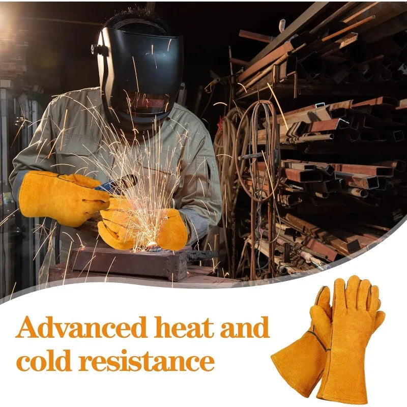 Flame-Retardant Leather Welding Gloves – Heat-Resistant Work Gloves