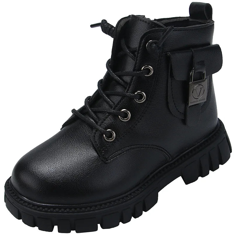 Autumn Winter Girls Ankle Boots Fashion Non-slip Boys PU Leather Zpaxo