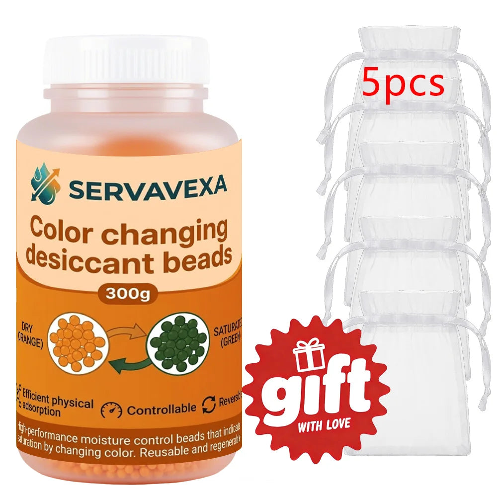 300g Indicating Silica Gel Beads Color-Changing Desiccant Moisture Absorber Reusable Dehumidifier with 5 Free Gift Bags Zpaxo Orange 10.58OZ