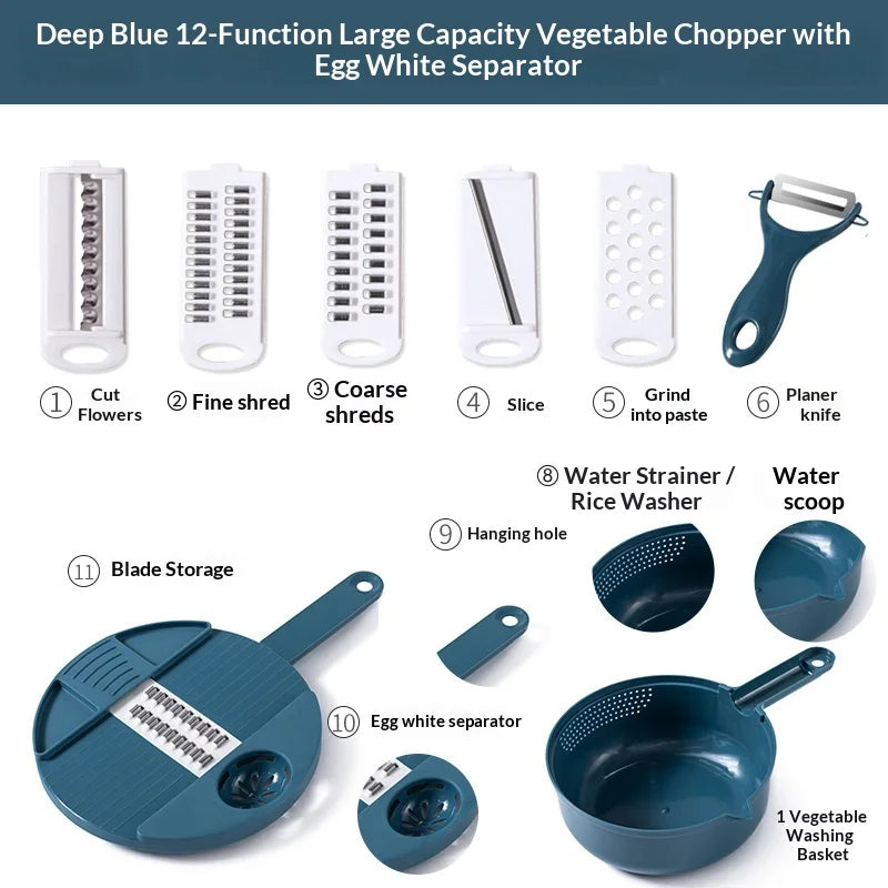 New Kitchen Vegetable Slicer, Multi-functional Potato Peeler, Radish Scraper, Shaver, Slicer, and Grater, A Marvelous Tool Zpaxo Blue-12pcs
