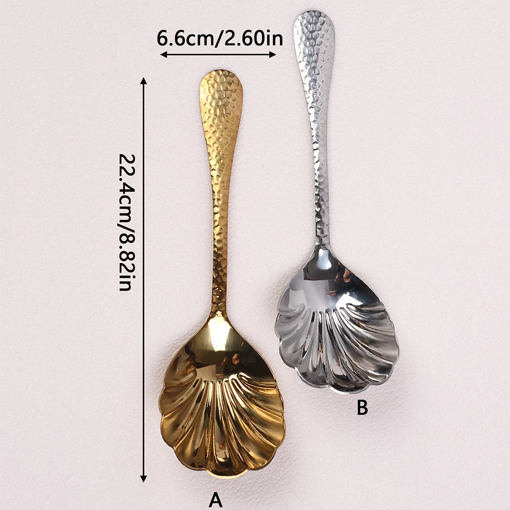 Stainless Steel Serving Spoon Elegant Shell Mixing Large Spoon Utensil Gold Silver for Home Party Restaurant Dining and Serving Zpaxo