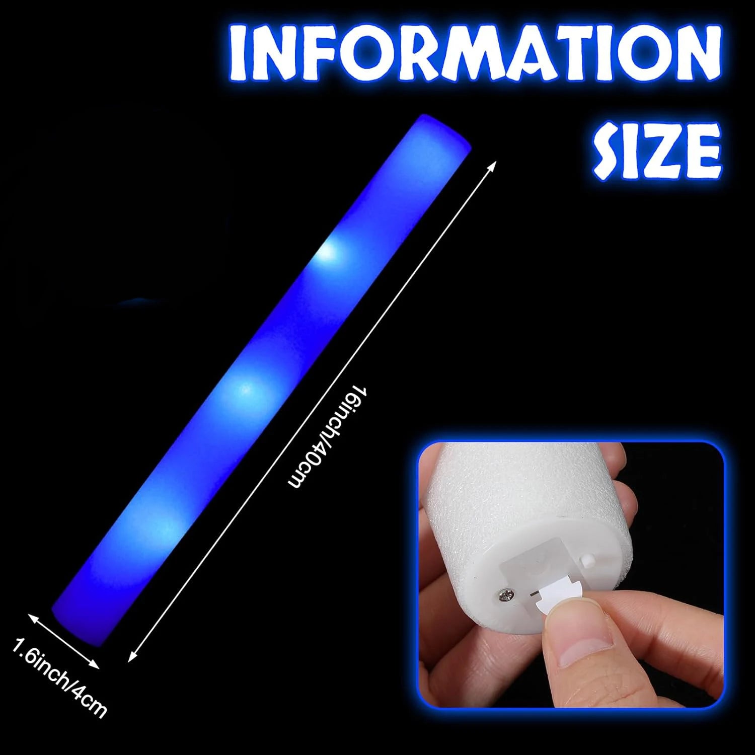 Blue LED Glow Foam Sticks Light Up Fluorescent Dark Party Supplies 3