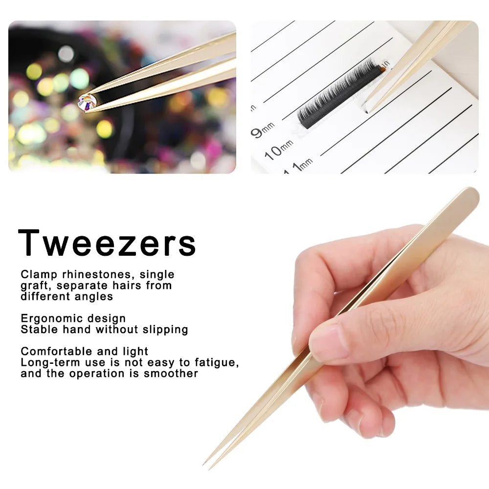 Golden Straight Precision Tweezers Aluminum Alloy Fine Pointed Tips Zpaxo