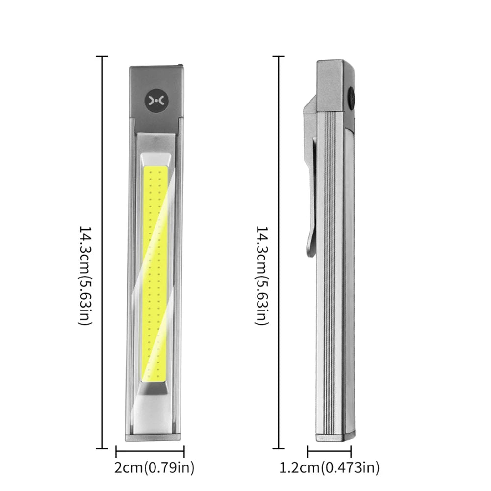 LED+COB Work Inspection Flashlight USB-C Rechargeable Pocket Penlight