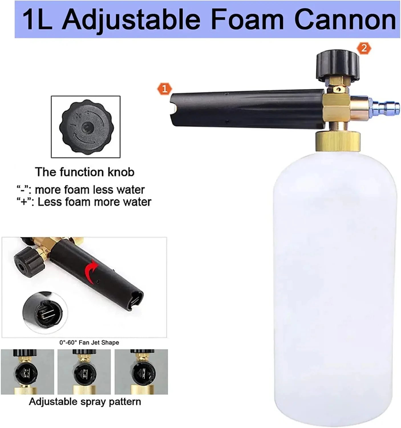 Foam Pot Vehicle Cleaning Adjustable Snow Gun Thick 1 Quick Connector