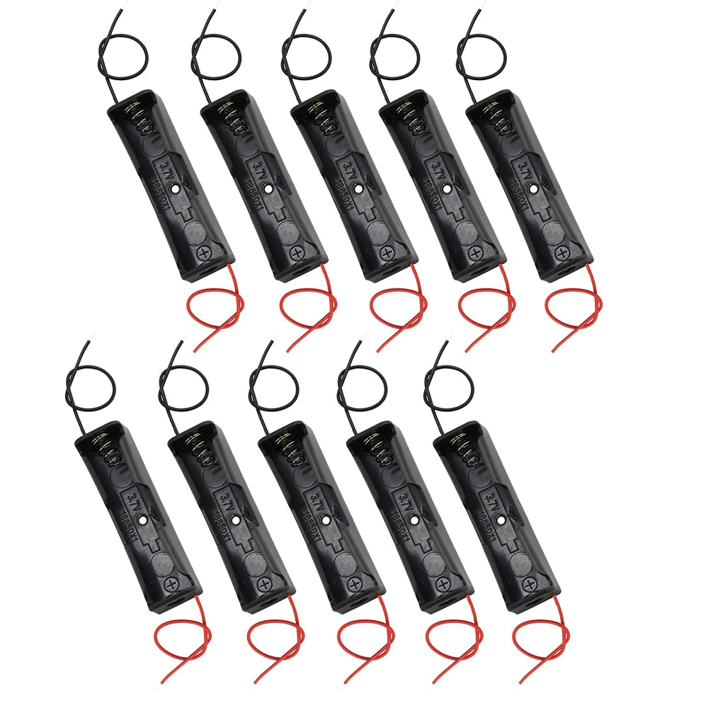 10pcs 18650 Battery Holder Box 1 Slot 3.7V DIY Battery Storage Case Black Plastic Container with Connect Black Red Wire Lead Pin Zpaxo 10pcs 1 Slot