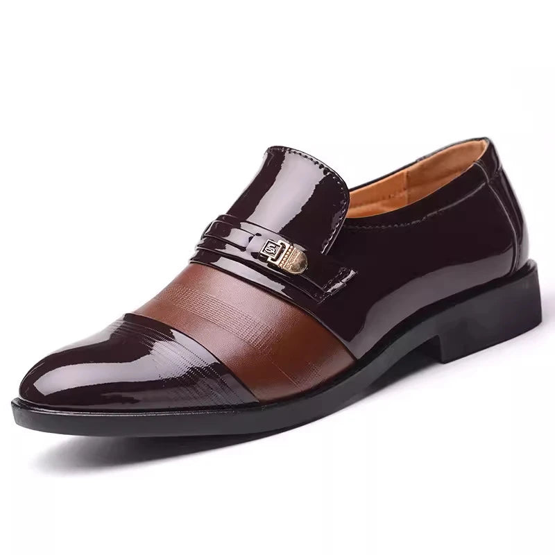 Mens Formal Two Tone Patent Leather Loafers Pointed Toe Slip Shoes Zpaxo