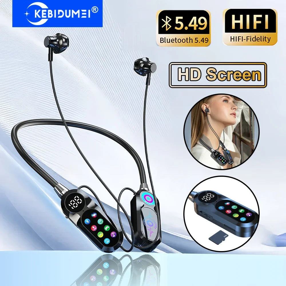 HD Screen Earphones Bluetooth 5 4 Headphones Neckband Headsets TWS