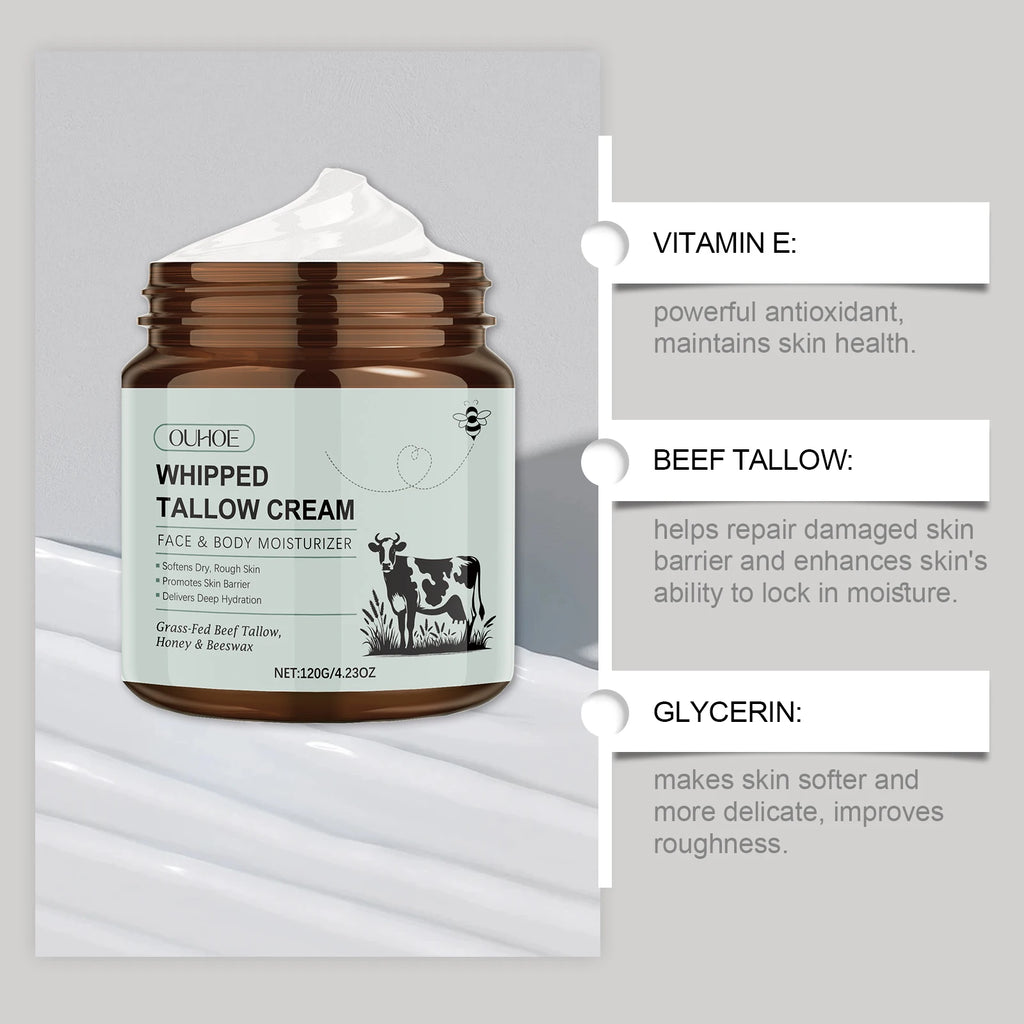 Ouhoe Whipped Tallow Balm Pure Grass Fed Tallow Honey Korean Anti Aging Moisturizer for Deep Hydration and Brightening Whitening Zpaxo