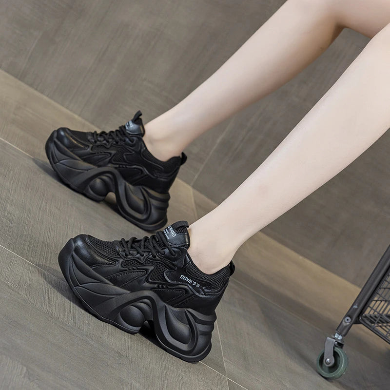 Womens White Mesh Platform Sneakers Casual Lace Up Thick Bottom Sport Zpaxo