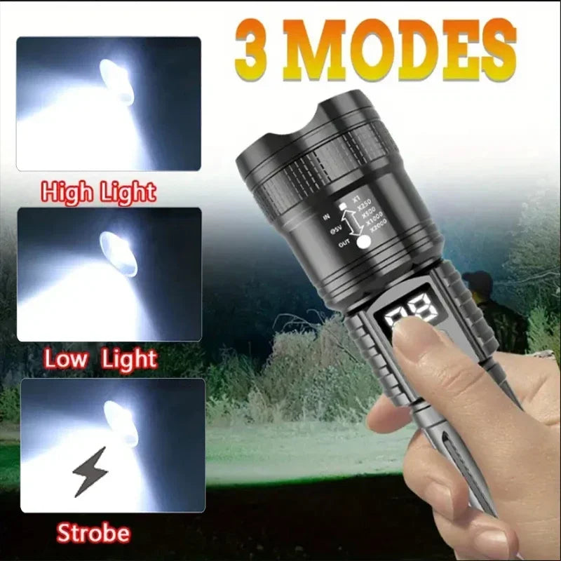 10000LM Rechargeable Zoomable LED Flashlight – 3-Mode Torch