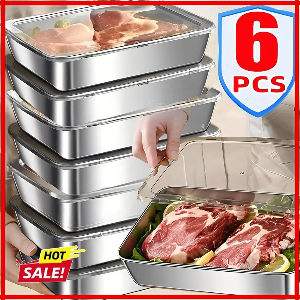 Stainless Steel Food Storage Container Rectangle Dish with Cover Noodles Fruit Tray Lunch Box Thick Refrigerator Organizer Plate Zpaxo