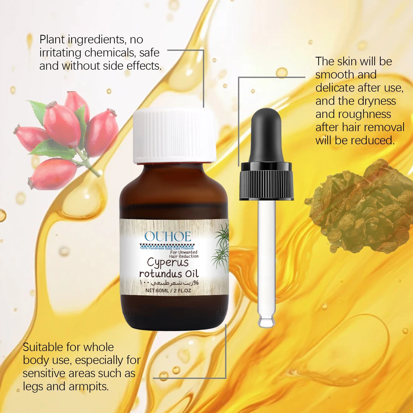 Cyperus Rotundus Hair Inhibitor Oil – Body Hair Removal Serum Hair Inhibitor Serum Zpaxo