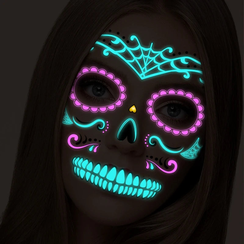 Halloween Halloween Face Tattoo Sticker Temporary Skin Tattoo for Party Festival Makeup Tattoo Glow in The Dark Body Sticker Zpaxo