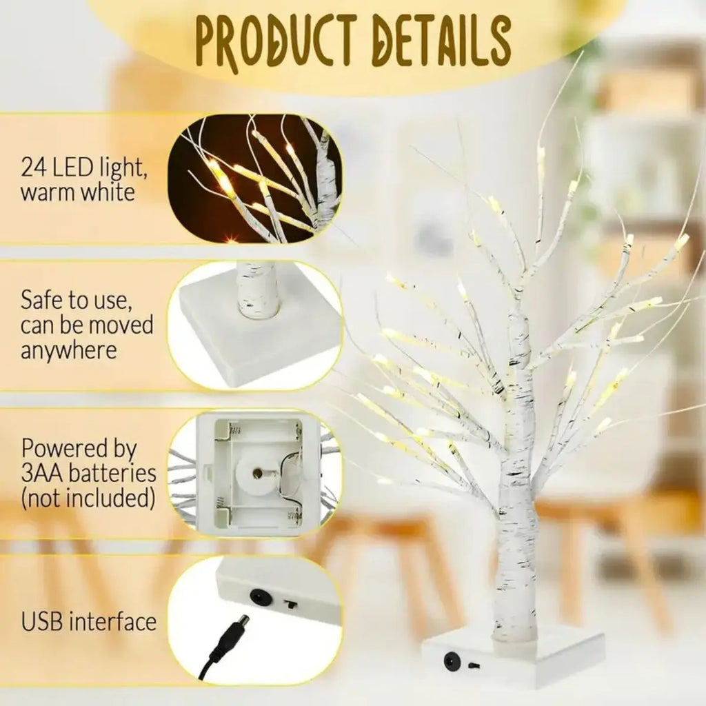 24 LED Easter Tree Birch Adjustable Branches 3AA USB Power Supply Zpaxo
