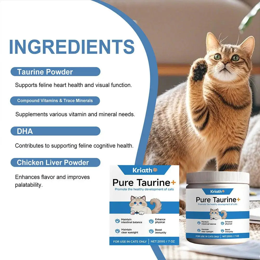 Cat Taurine Powder – Heart, Vision & Coat Support | 200g Cat Health Supplement Zpaxo