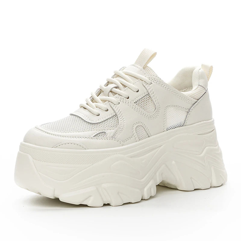 White Chunky Platform Sneakers Ultra Thick Sole Height Increasing Zpaxo White Mesh 34 China Mainland