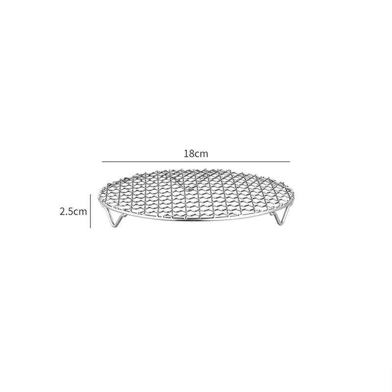 ▶Round Air Fryer Rack With Legs Stackable Grid Grilling Rack Stainless Steel Anti-corrosion For Home Kitchen Oven Steamer Cooker Zpaxo 18cm