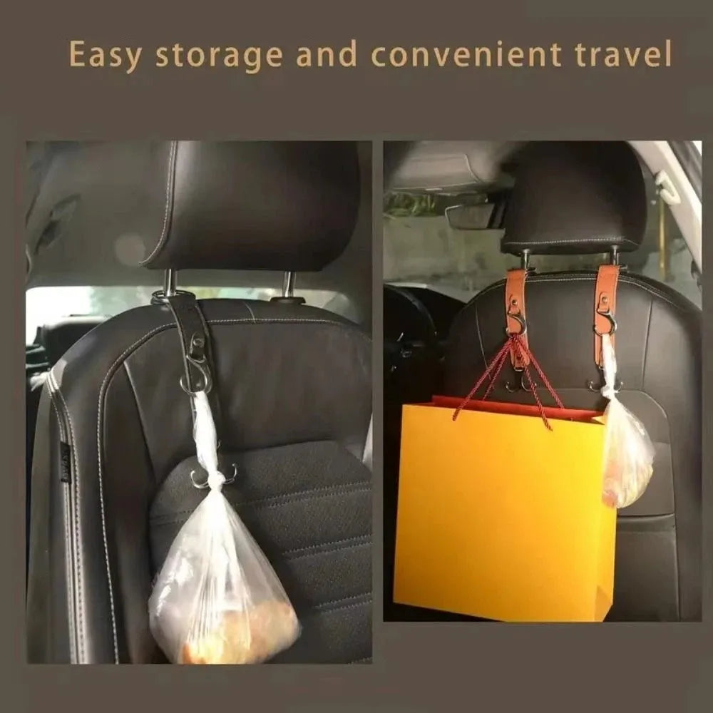Heavy-duty Car Back Seat Hook Simple PU Leather Automotive Storage Hanger Double Hook Portable Car Hanging Hook Zpaxo