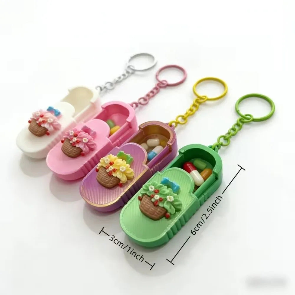 Compact Portable Pill Case Keychain Flower Basket Multifunctional Handmade Mini Medicine Box Pendant Waterproof Zpaxo