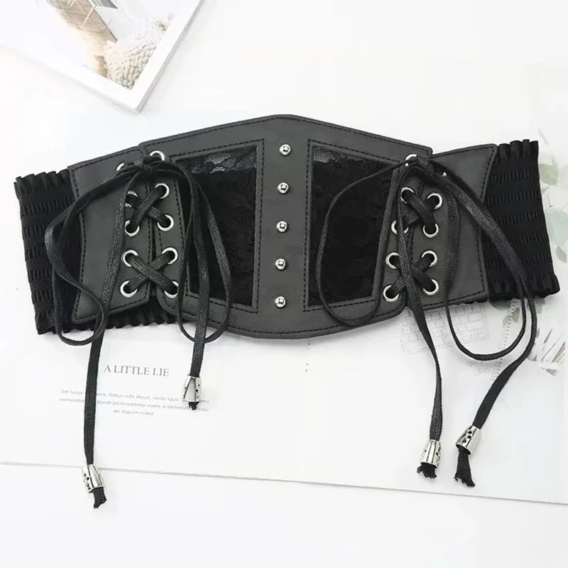 Women's Retro Elastic Lace Corset Belt – Gothic Punk Waist Girdle Lace Corset Belt Zpaxo