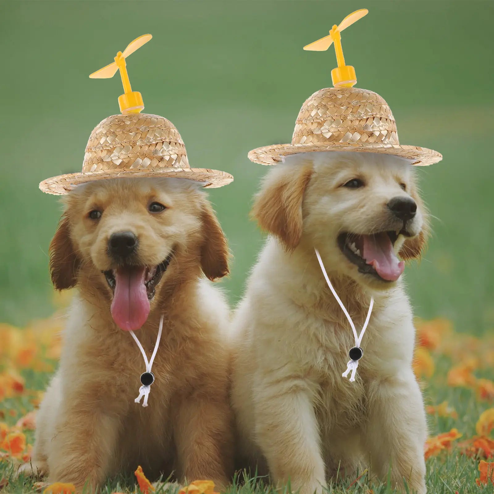 Adjustable Dog Hat Dragonfly Propeller Straw Woven Snug Fit Sun