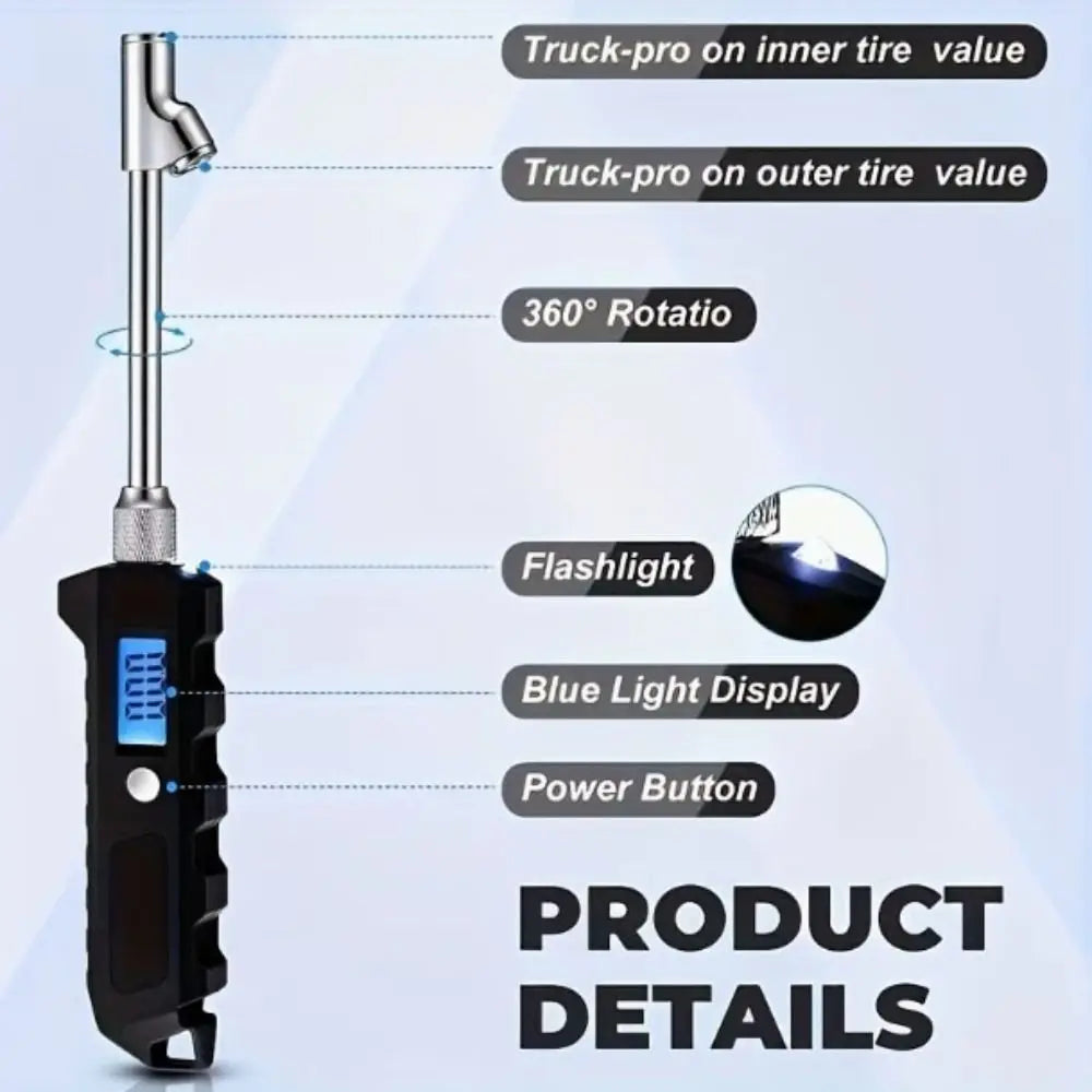 Digital Display Truck Tire Pressure Gauge LCD Display Backlit Tire Pressure Meter Multiple Units Large Range Zpaxo
