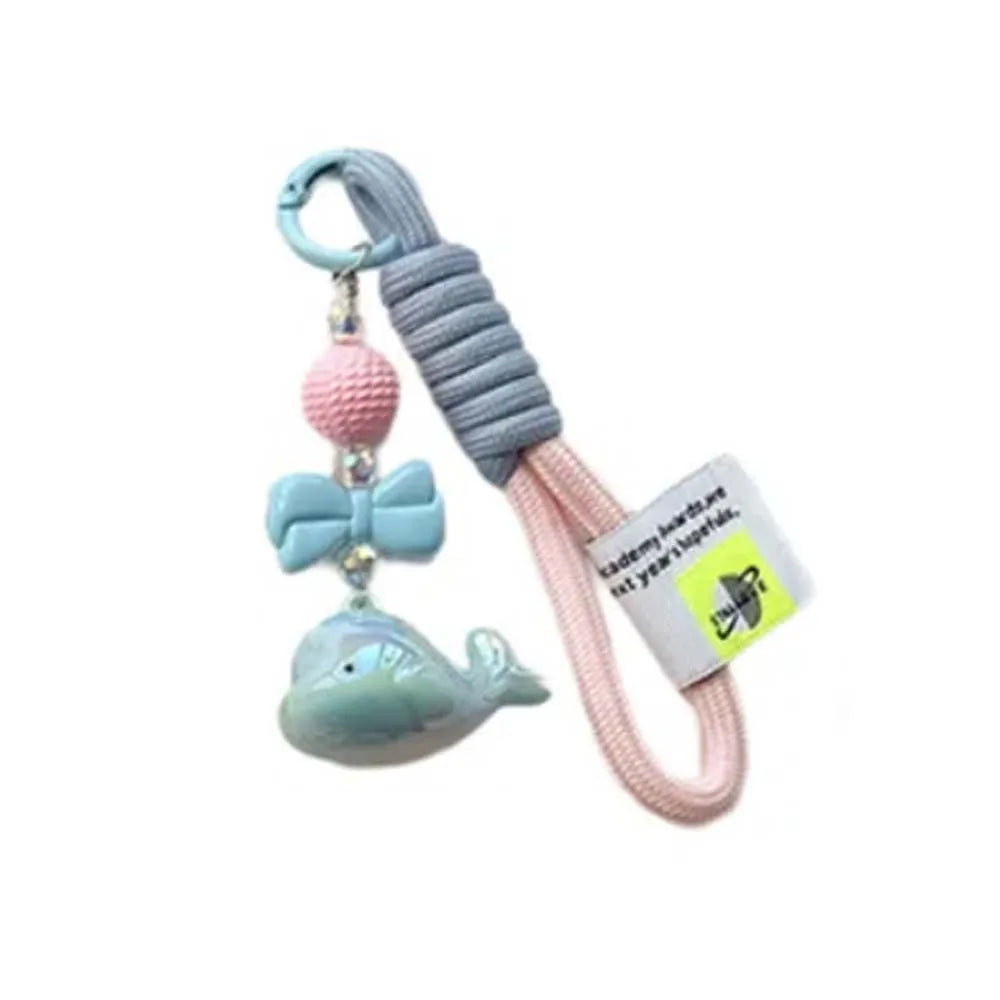 Creative Cartoon Whale Keychain Acrylic Backpack Hanging Woven Rope Pendant Earphone Case Decoration Ornaments Car Key Ring Toys Zpaxo Blue
