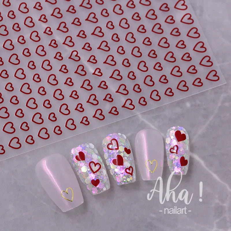 Hollow Love Heart Nail Stickers Red Black Silver Gold Laser Nail Sticker Self-Adhesive Nail Art Decoration Nails Accessories Zpaxo
