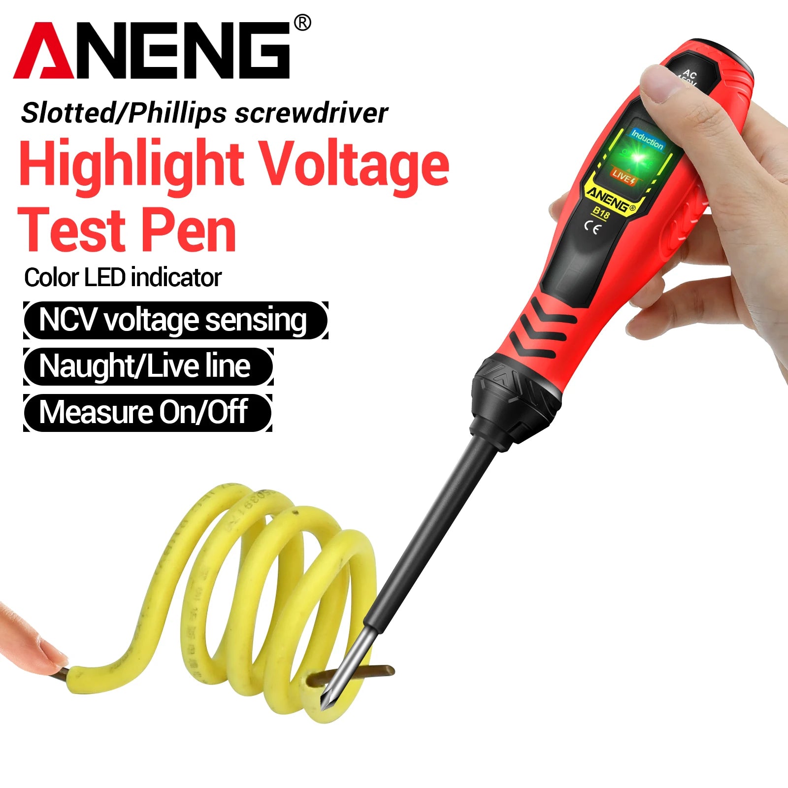 NCV Induction Three LED Sound Light Alarm Screwdriver Function