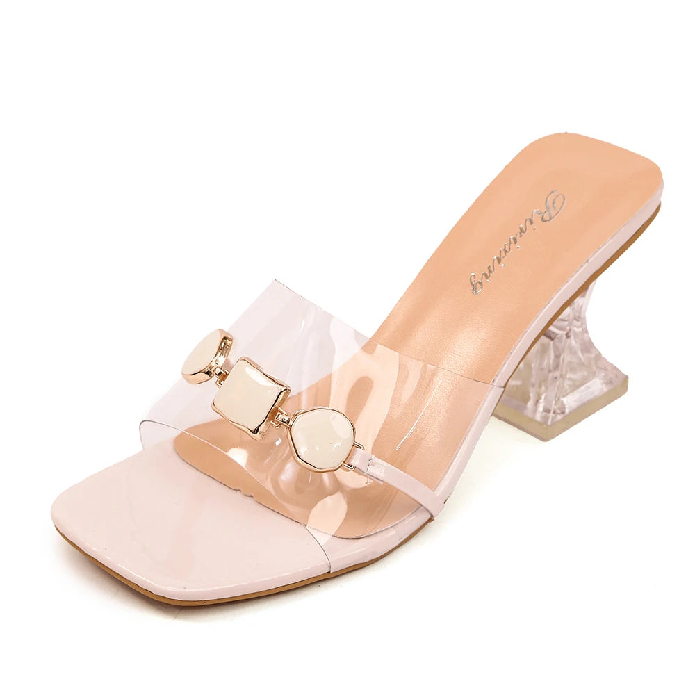 Women's Slippers Summer Heels Square Head Open Toe Simple Sandals Zpaxo Beige 42