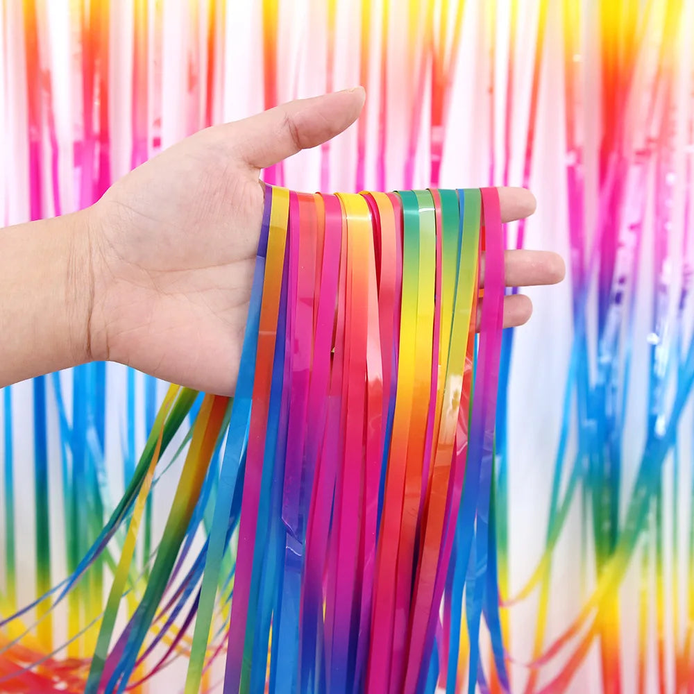 Pastel Fringe Foil Curtain Macaron Curtains Photo Booth Backdrop Zpaxo Rainbow 3 1 pack
