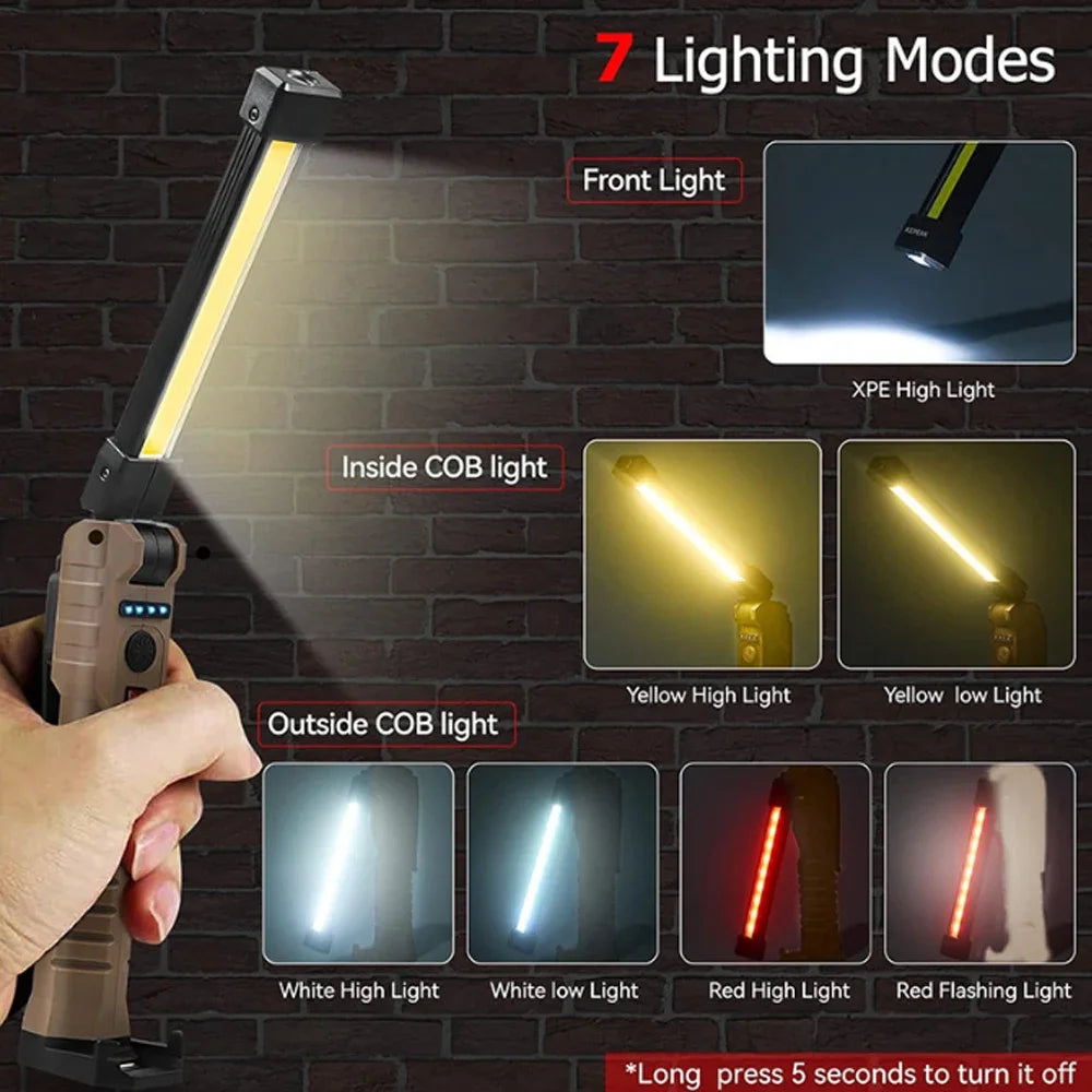 Folding COB LED Work Light – USB Rechargeable, Magnetic Base