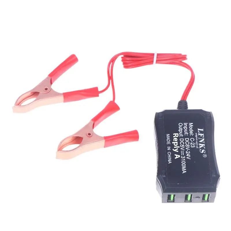 12V 24V 5V 3USB Port Power Adapter Battery Clip Charging Universal
