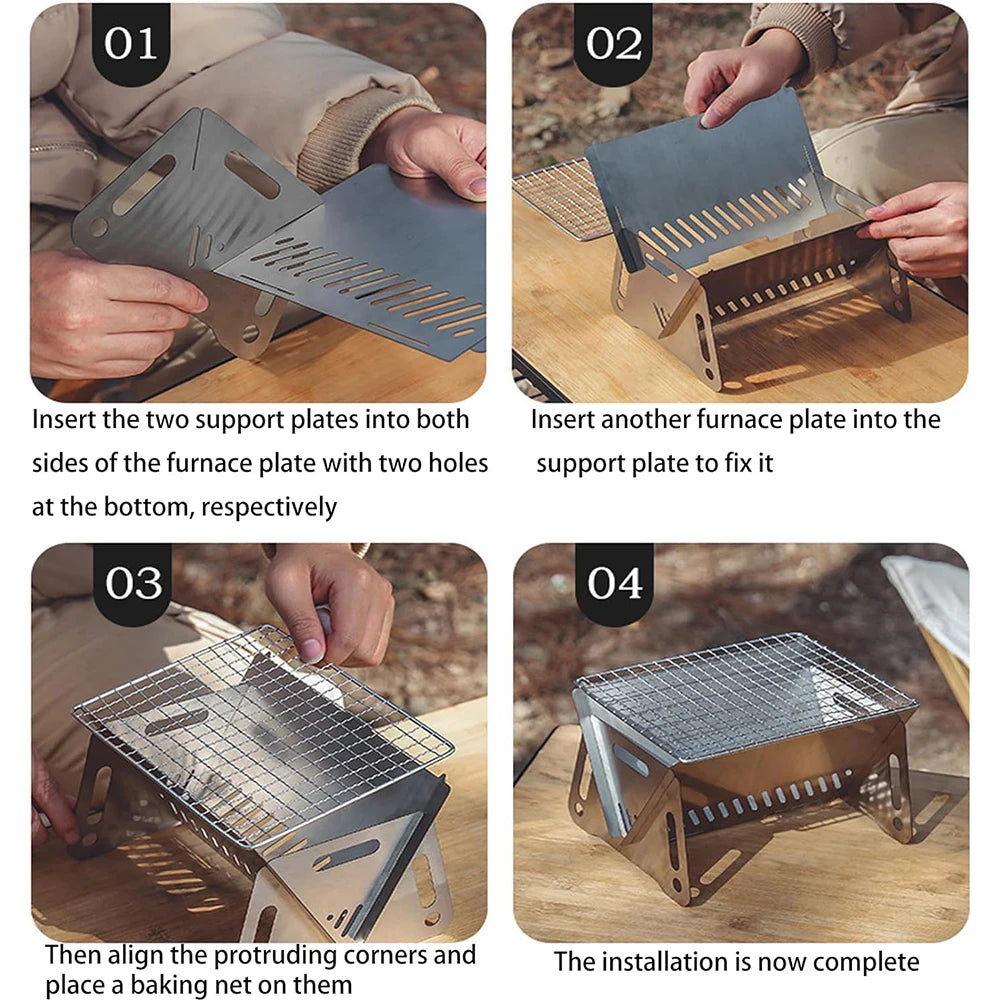 Camping Barbecue Stove with Grill-Grid Portable Folding Stainless Steel BBQ Grill for Outdoor Hiking Picnic Cooking Zpaxo