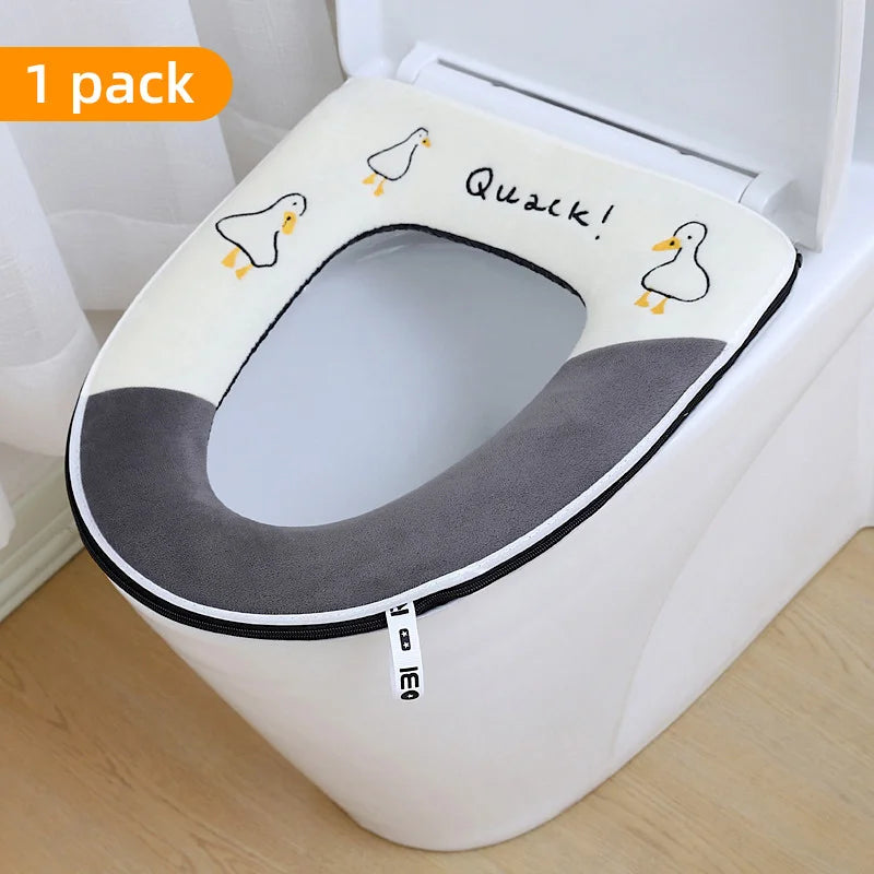 Toilet mat Four Seasons universal WC cushion zipper winter soft toilet seat pad cape back waterproof home potty seats cover warm Zpaxo Light Grey