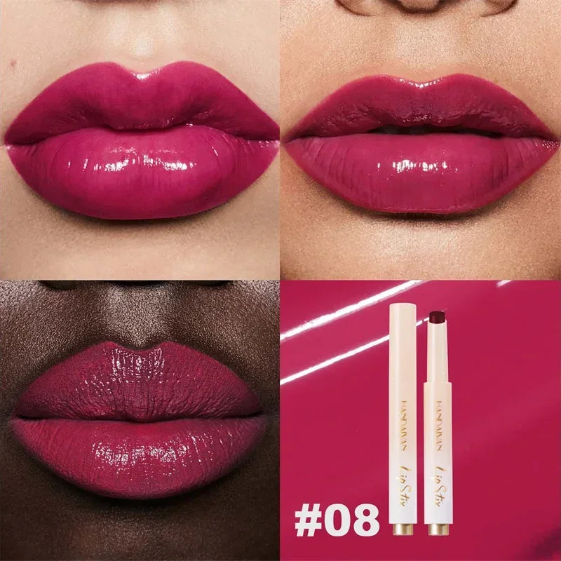 8 Colors Silky Glossy Lipstick Long Lasting Waterproof Lip Gloss Sexy Red Lip Tint Non-Stick Cup Moisturizing Mirror Lip Balm Zpaxo 08