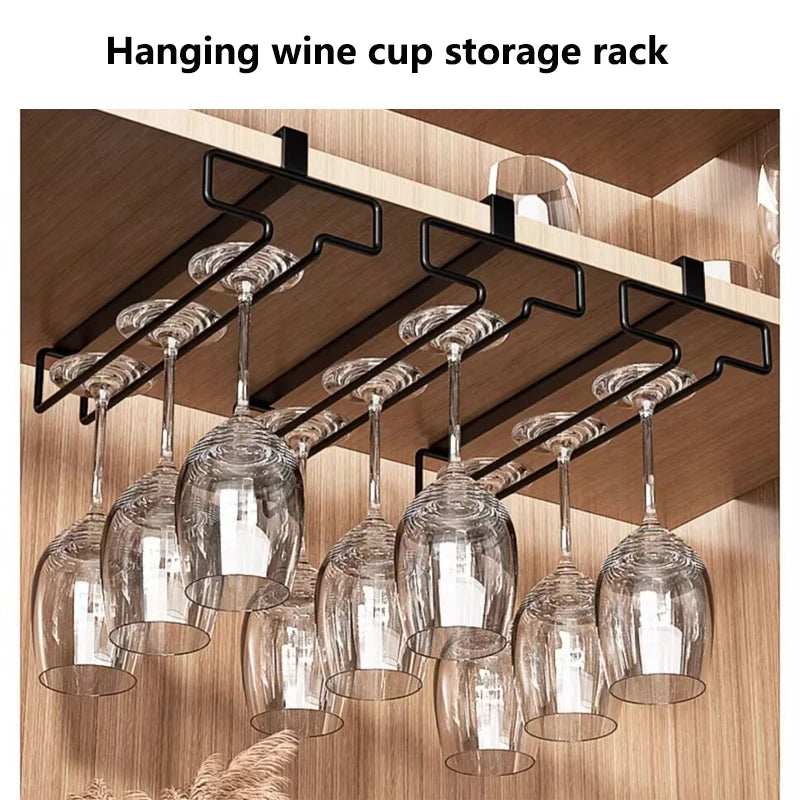 Red wine glass holder - hangs upside down without drilling holes for hanging tall glass shelves for storage and organization Zpaxo
