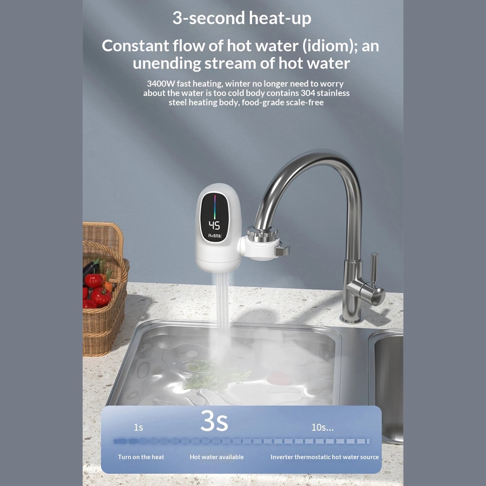 110V Fast Heating Electric Heater Faucet Energy Saving Hot Cold Mixer Instant Electric Hot Water Tap for Kitchen Sink Bathroom Zpaxo