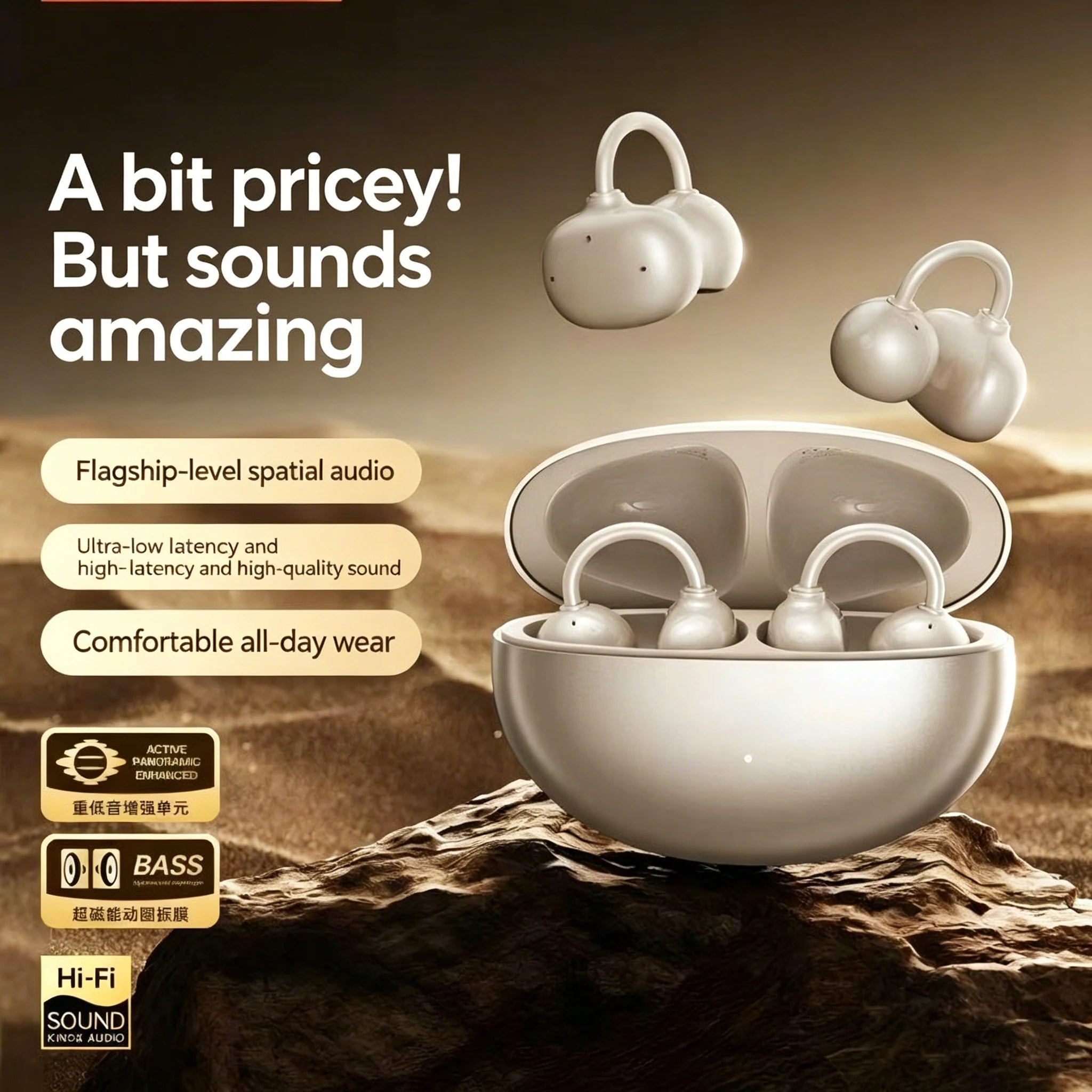 Wireless Earphone Clip on Earbuds Open Ear Wireless Bluetooth 6.0 Headphone 30H Playtime Comfortable For Fitness Waterproof IPX4 Zpaxo