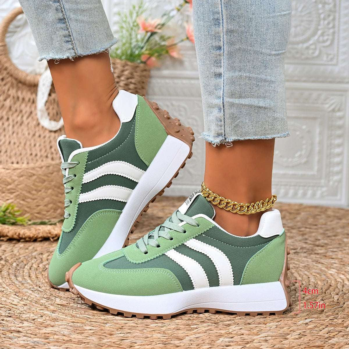 Summer Thick Bottom Women Sneakers 2026 New Casual Patchwork Leather Sneakers Women Outdoor Casual Comfortable Shoes Ladies Zpaxo green 42