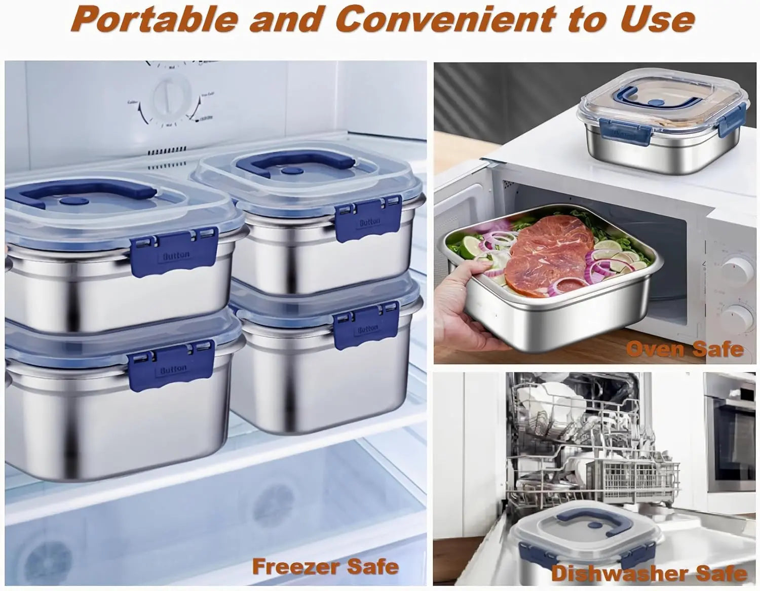 Airtight Stainless Steel Food Storage Container Lid Leakproof Lunch